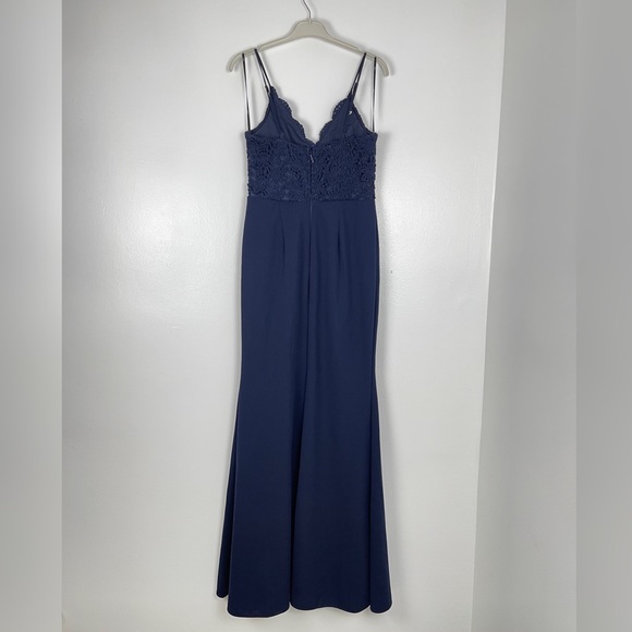 Lulu’s Navy Blue Leandra Maxi Crochet Side Slit Formal Dress size Small - Picture 3 of 13